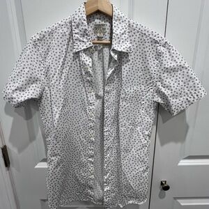 J. Crew Men's White Patterned Short Sleeve Shirt
